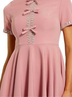 Mac Duggal Dusty Pink Midi Dress with Bow & Beaded Trim